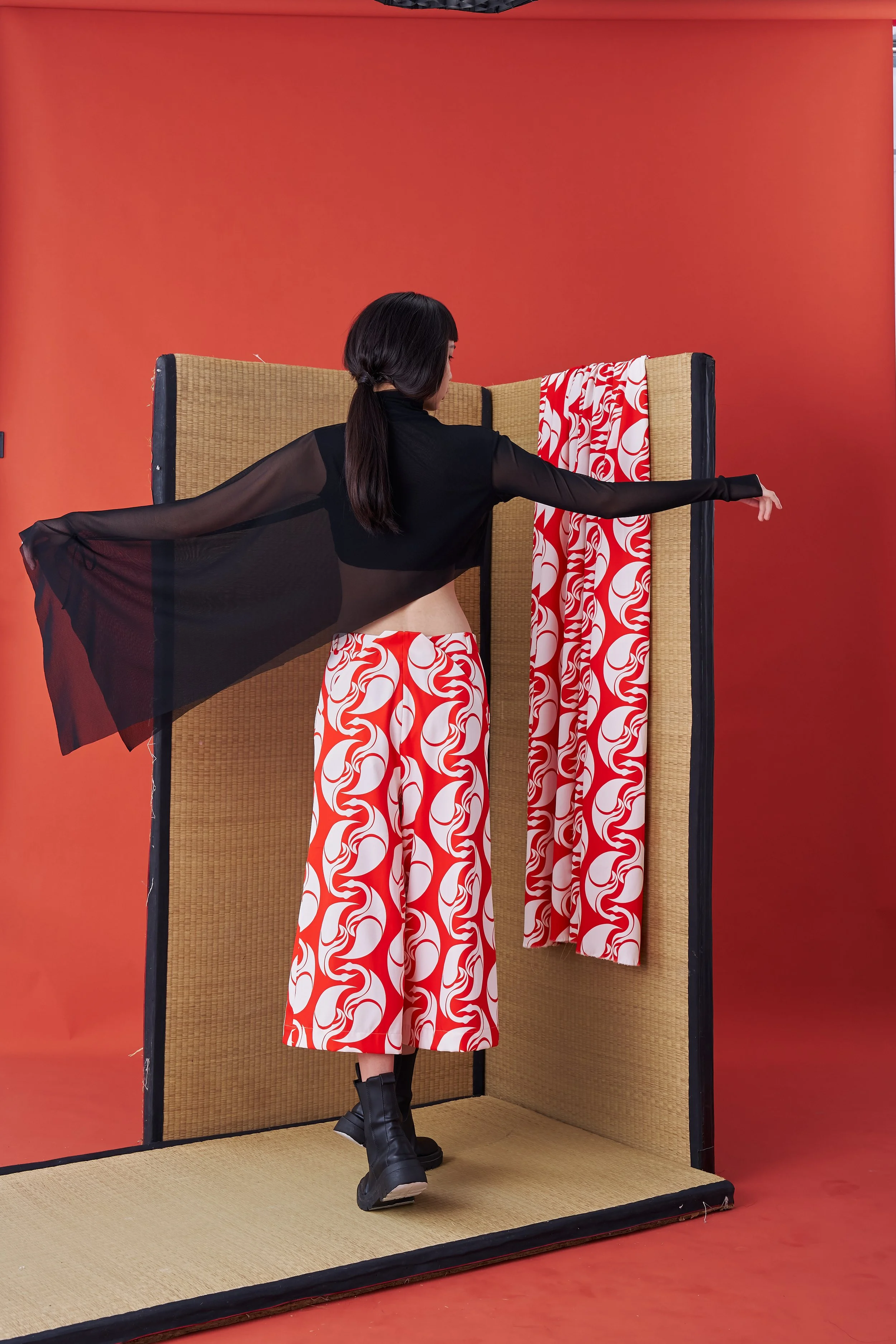 INF Japanese hakama-style Deconstructed Wide Shorts (Red printing